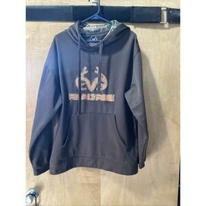 Real Tree Men's Polyester Hoodie Faux Leather Trim Pullover Size Large